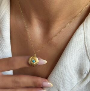 Çelik Mavi Taşlı Kolye