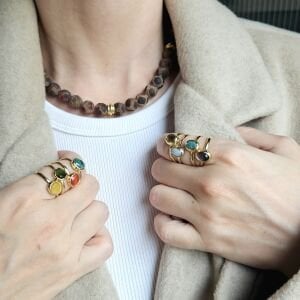 Minimal Doğal Taş Ayarlanabilir Yüzük