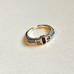 Kare Bordo Taşlı Ayarlanabilir Yüzük