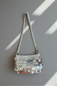 Pullu Gümüş Gece Çantası