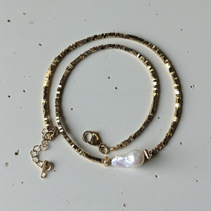 İncili Minimal Hematit Kolye