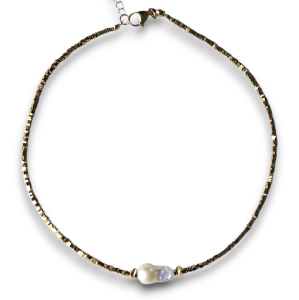 İncili Minimal Hematit Kolye