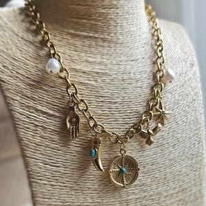 Çelik Charm Kolye Mavi